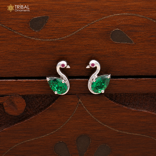 925 sterling silver gorgeous swan shape green stone stud earring jewelry er330