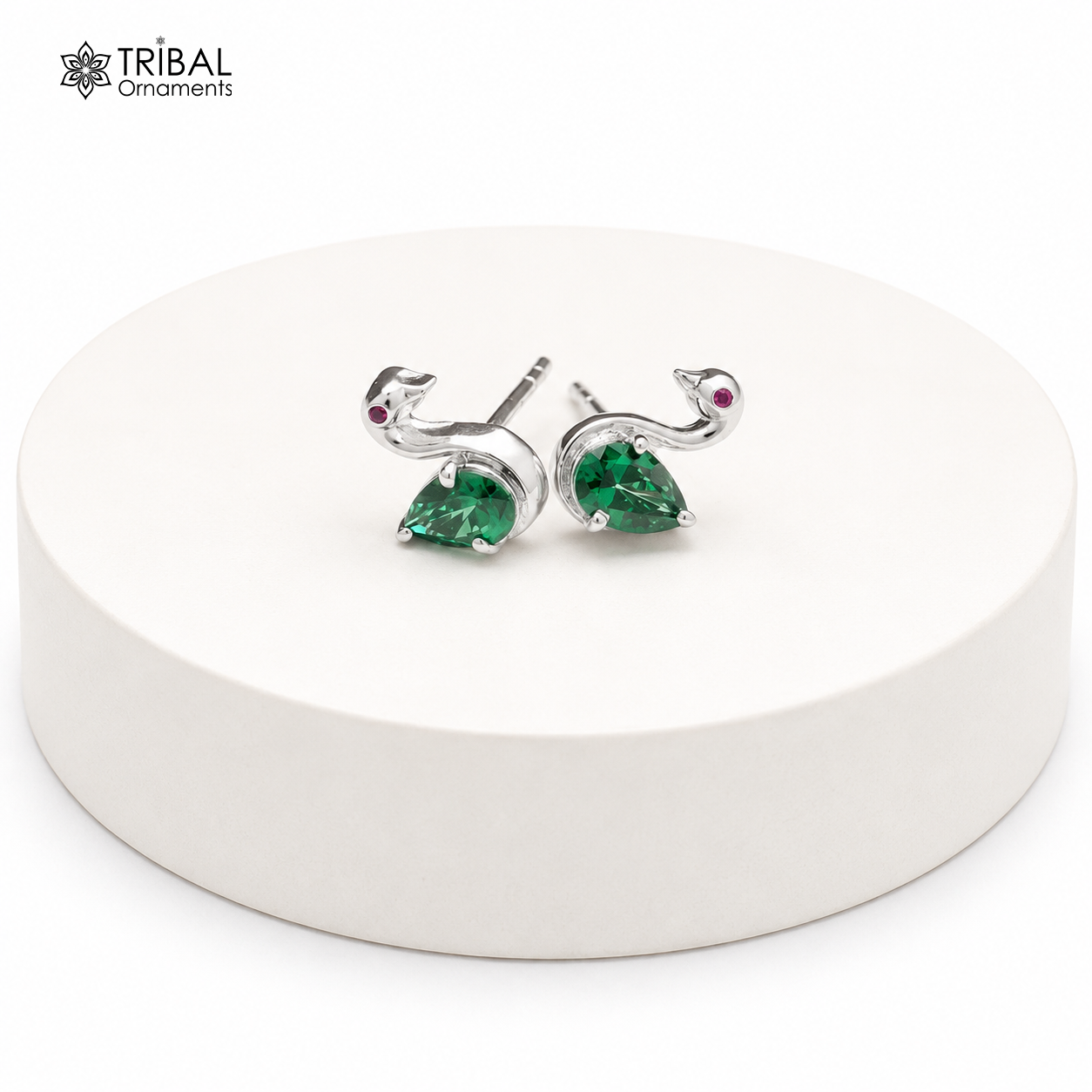 925 sterling silver gorgeous swan shape green stone stud earring jewelry er330