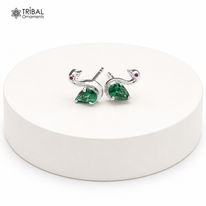 925 sterling silver gorgeous swan shape green stone stud earring jewelry er330
