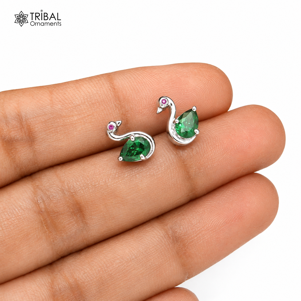 925 sterling silver gorgeous swan shape green stone stud earring jewelry er330