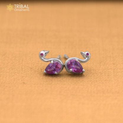 925 sterling silver gorgeous swan shape pink stone stud earring jewelry er331