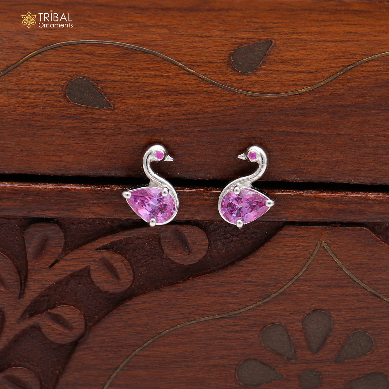925 sterling silver gorgeous swan shape pink stone stud earring jewelry er331