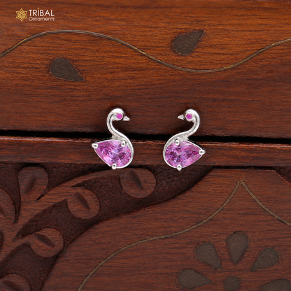 925 sterling silver gorgeous swan shape pink stone stud earring jewelry er331