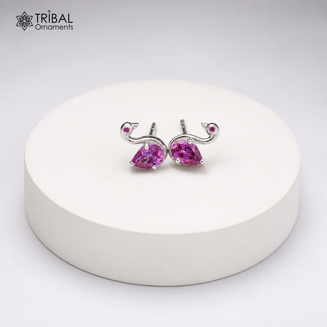 925 sterling silver gorgeous swan shape pink stone stud earring jewelry er331