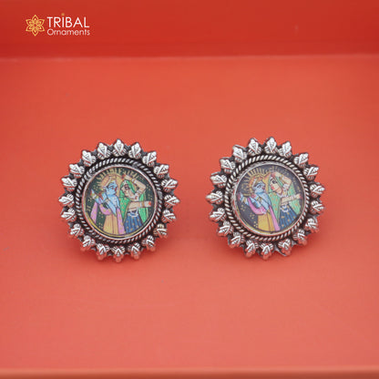 925 sterling silver lord Radha krishna miniature art Painting stud earring er333