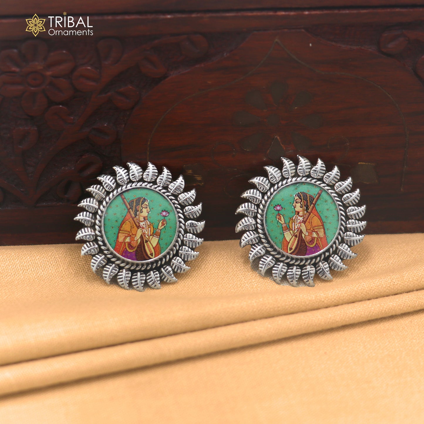 925 sterling silver Meera bai miniature art Painting stud earring er335