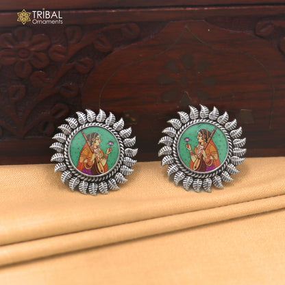 925 sterling silver Meera bai miniature art Painting stud earring er335