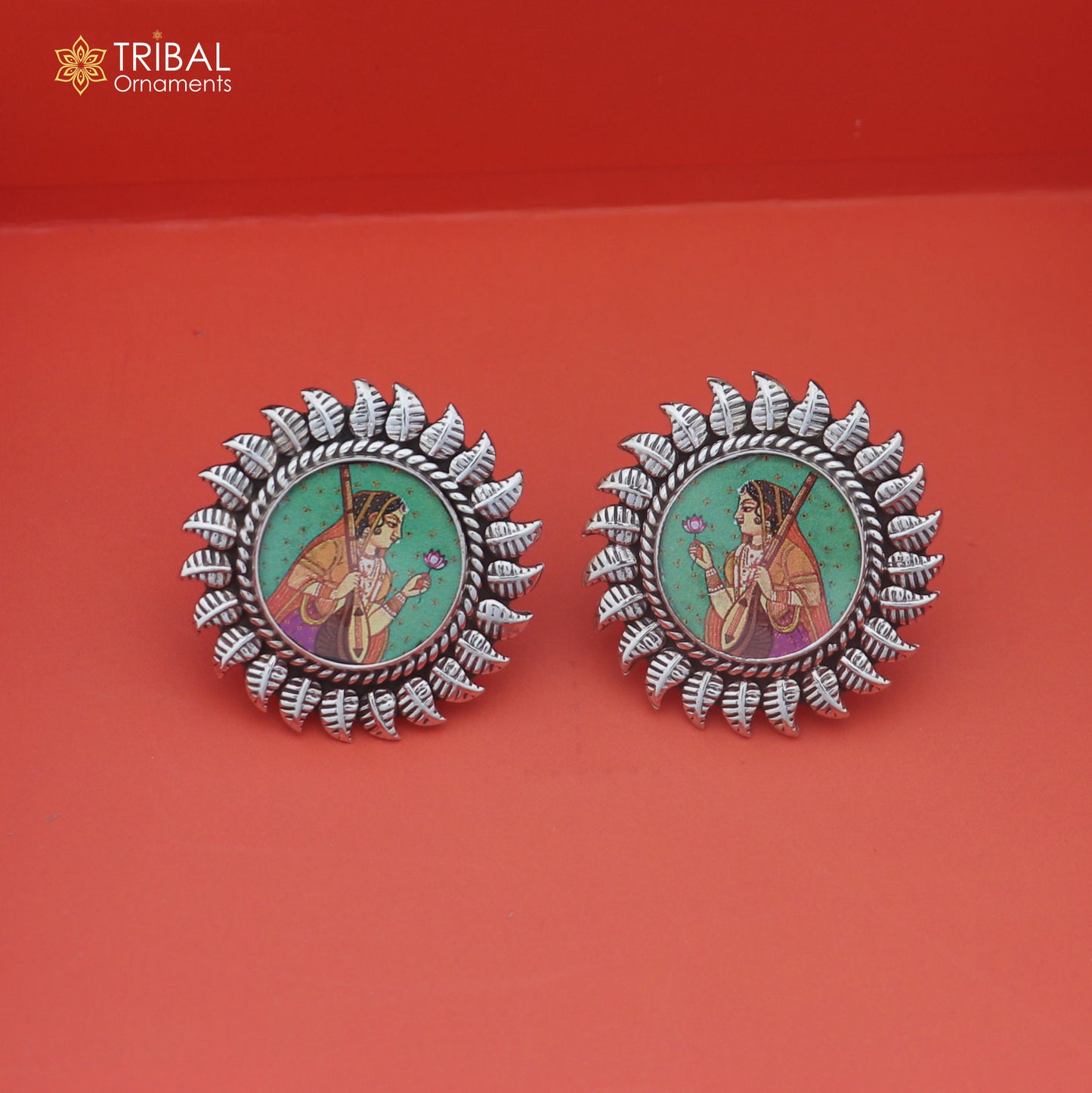925 sterling silver Meera bai miniature art Painting stud earring er335
