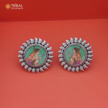 925 sterling silver Meera bai miniature art Painting stud earring er335