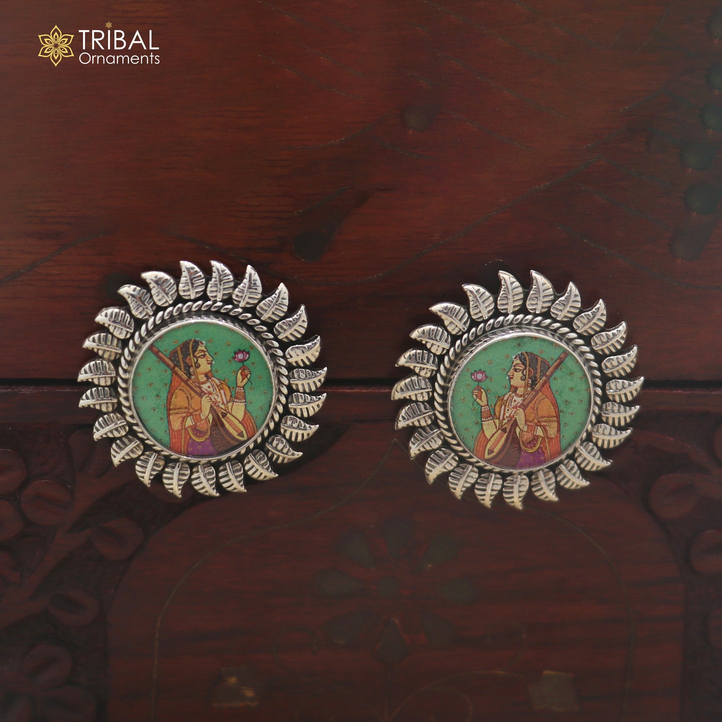 925 sterling silver Meera bai miniature art Painting stud earring er335