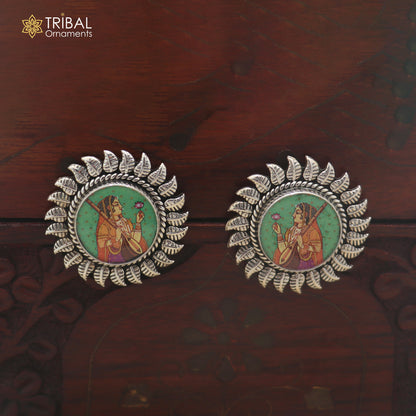 925 sterling silver Meera bai miniature art Painting stud earring er335