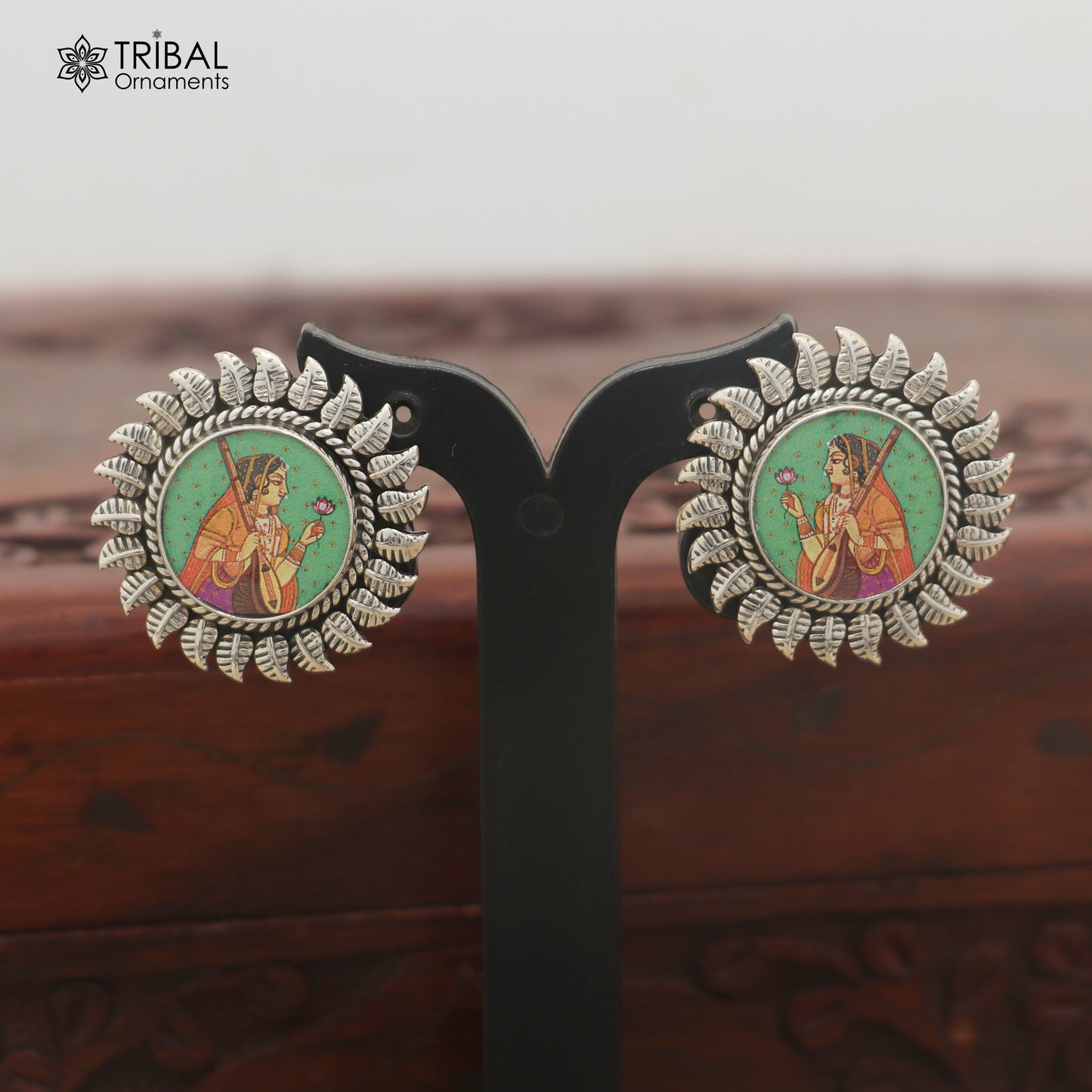 925 sterling silver Meera bai miniature art Painting stud earring er335
