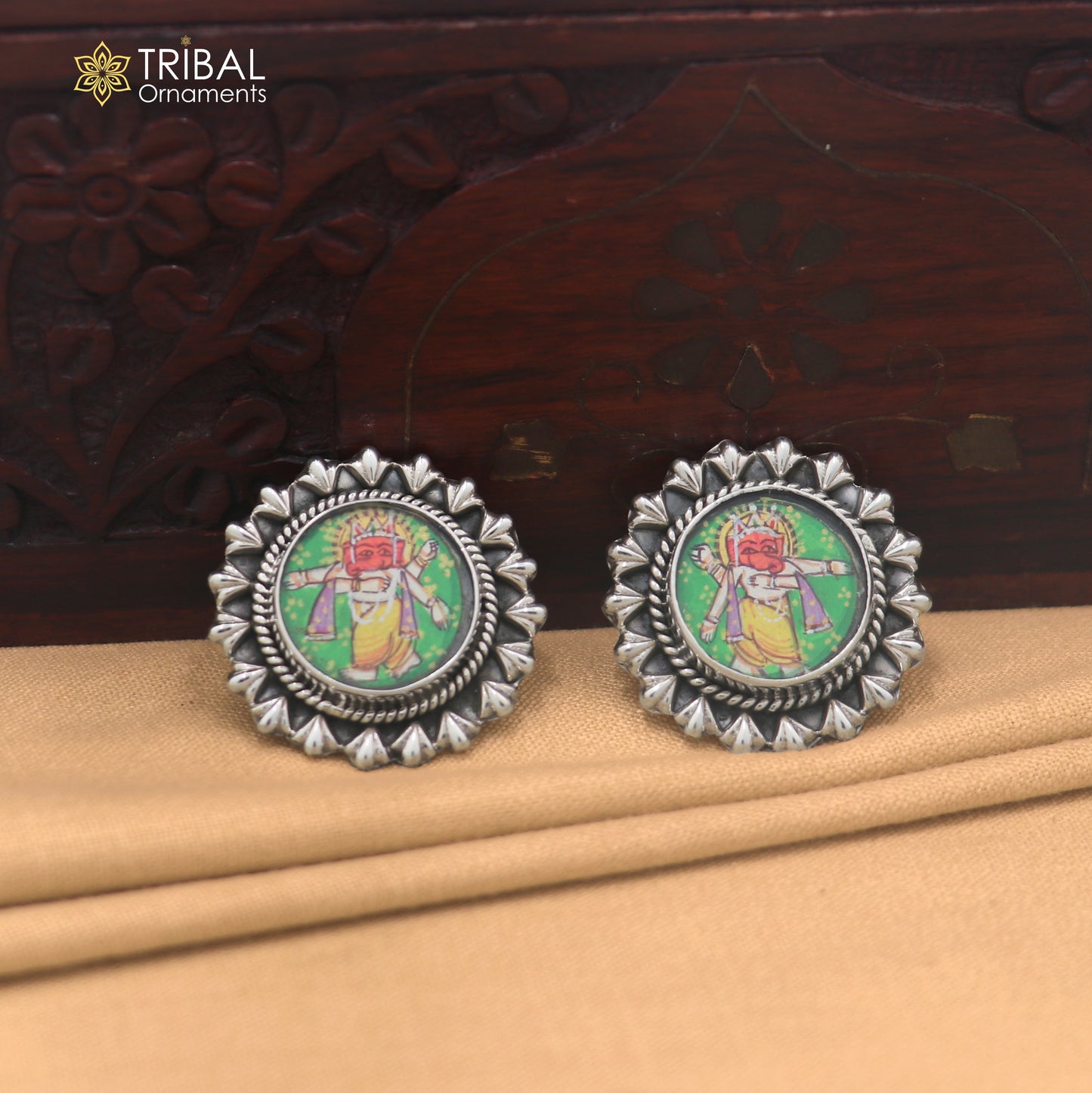 925 sterling silver Ganesha miniature art Painting stud earring er336