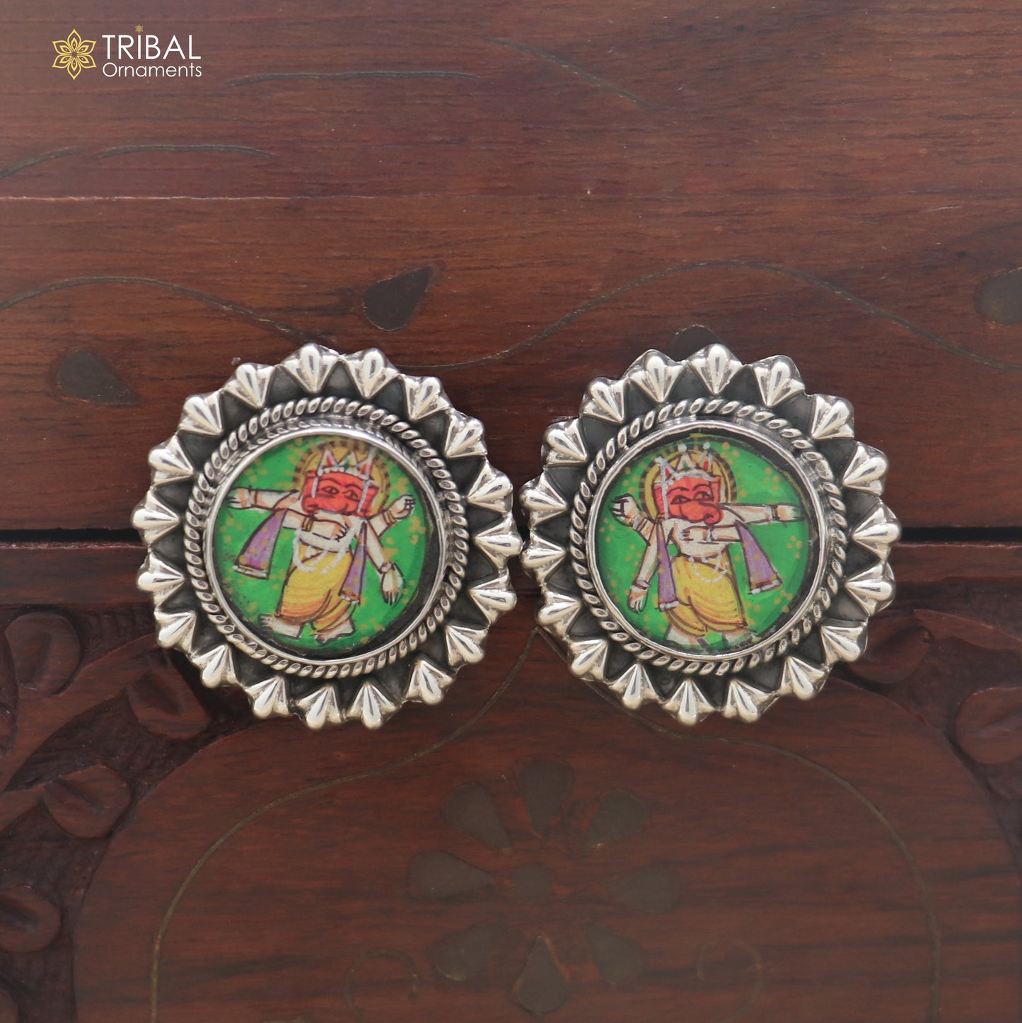 925 sterling silver Ganesha miniature art Painting stud earring er336