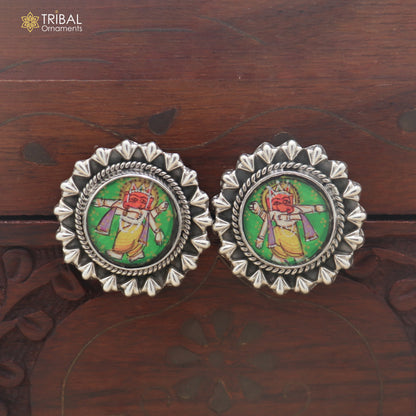 925 sterling silver Ganesha miniature art Painting stud earring er336