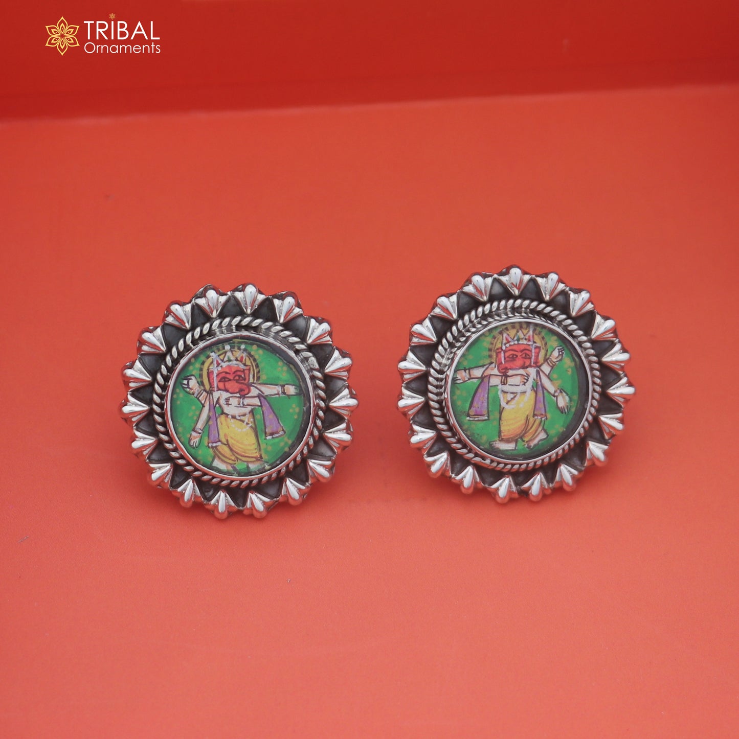 925 sterling silver Ganesha miniature art Painting stud earring er336