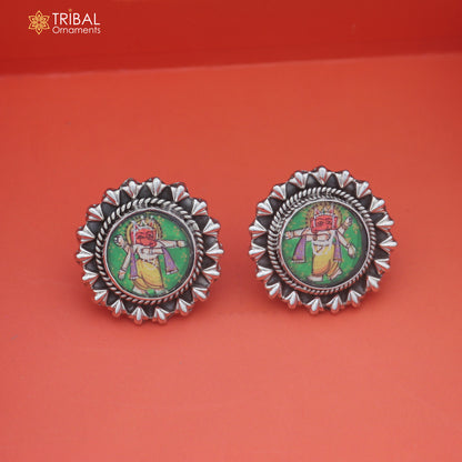 925 sterling silver Ganesha miniature art Painting stud earring er336