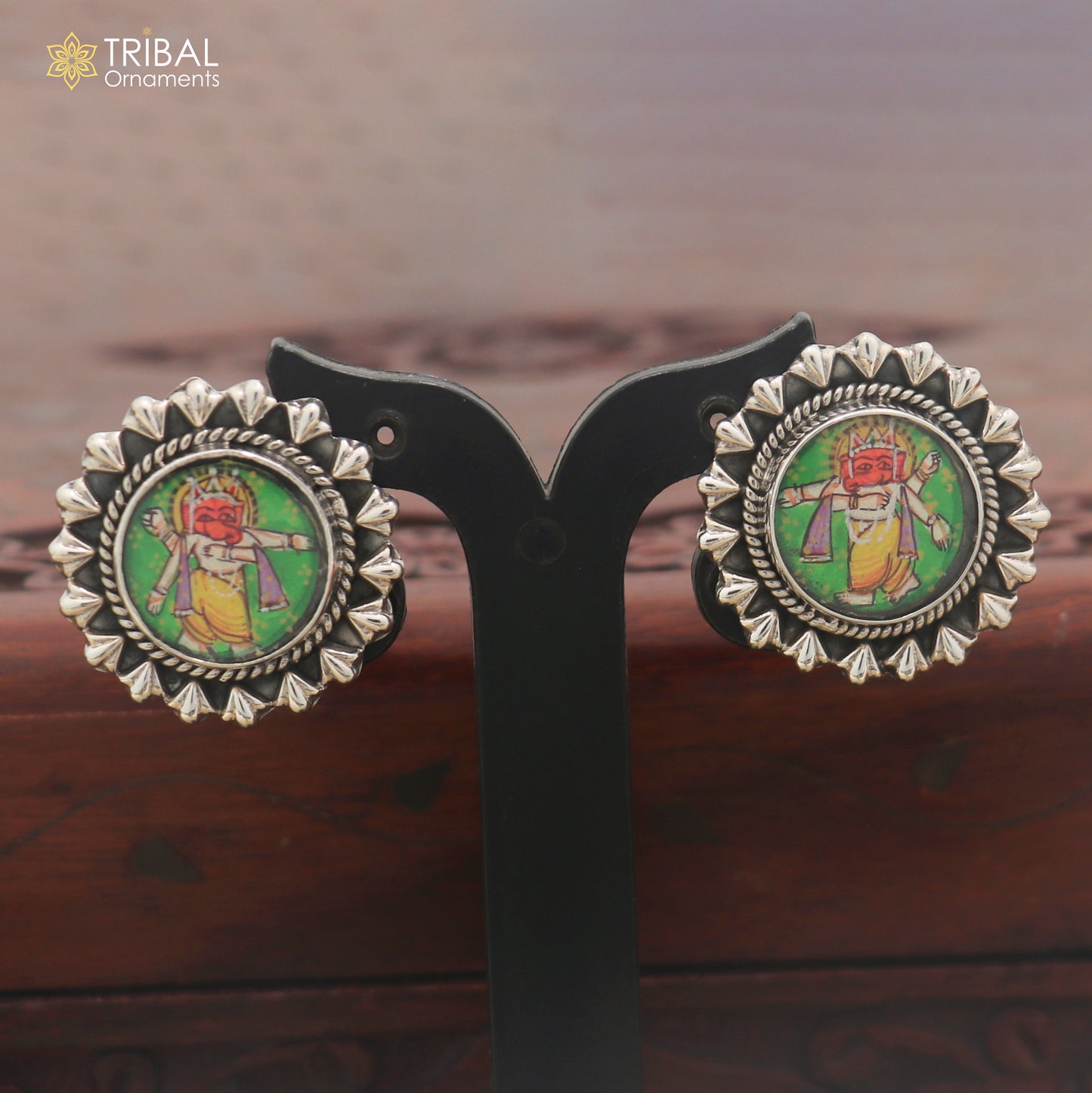 925 sterling silver Ganesha miniature art Painting stud earring er336