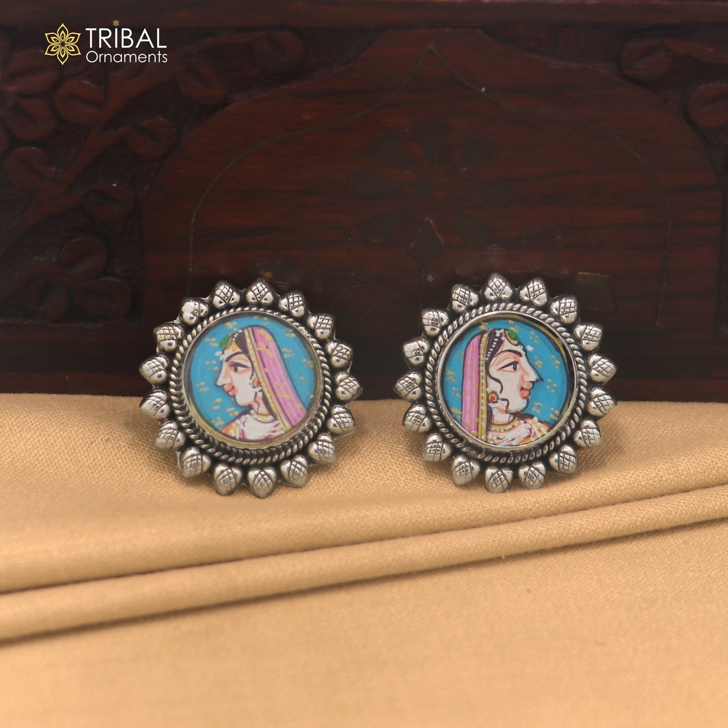 925 sterling silver Women design miniature art Painting stud earring er337