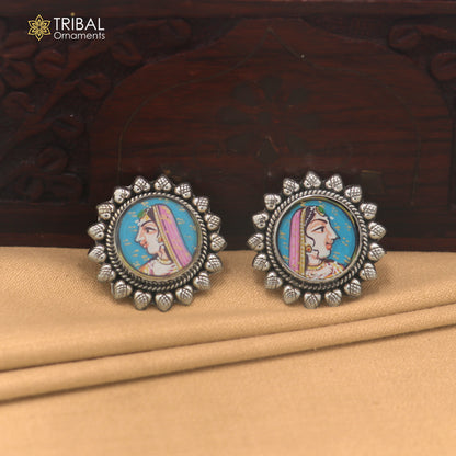 925 sterling silver Women design miniature art Painting stud earring er337