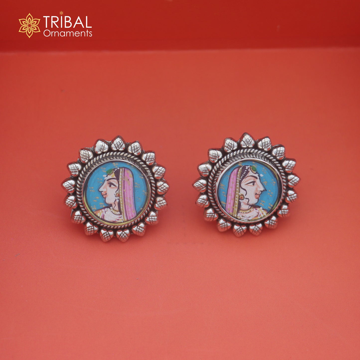 925 sterling silver Women design miniature art Painting stud earring er337