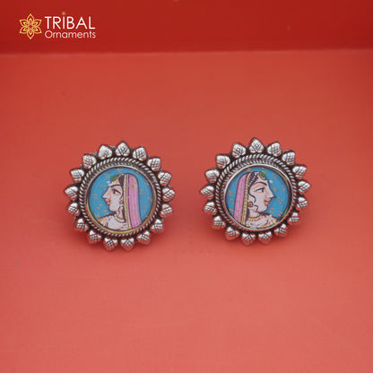 925 sterling silver Women design miniature art Painting stud earring er337