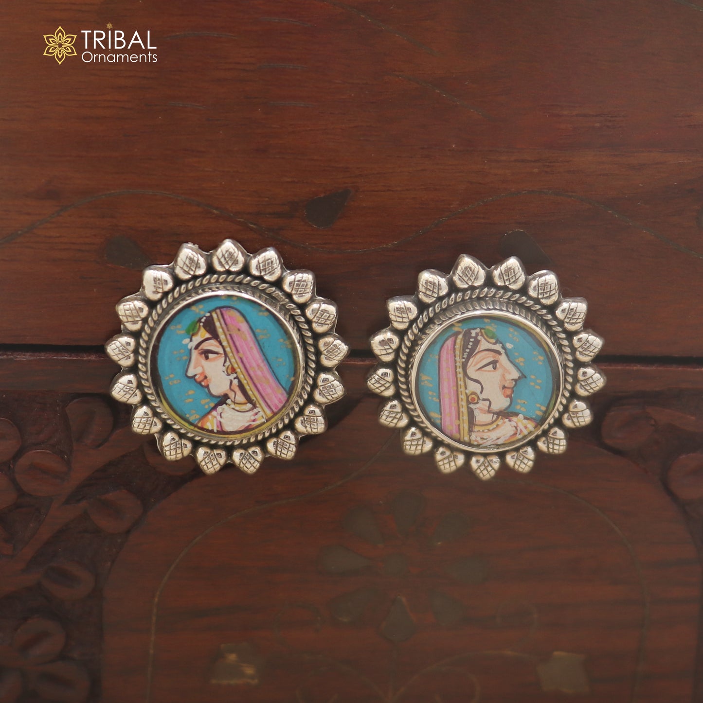 925 sterling silver Women design miniature art Painting stud earring er337