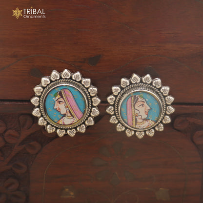 925 sterling silver Women design miniature art Painting stud earring er337