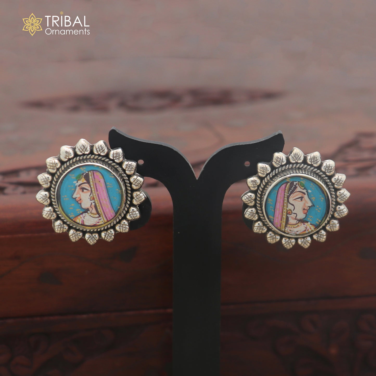 925 sterling silver Women design miniature art Painting stud earring er337