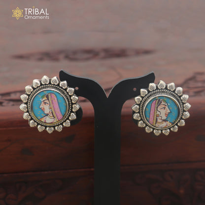 925 sterling silver Women design miniature art Painting stud earring er337