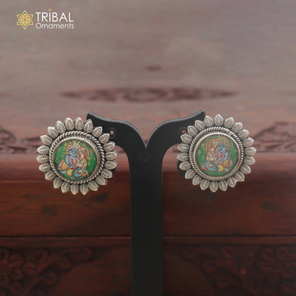925 sterling silver Radha krishna design miniature art Painting stud earring er339