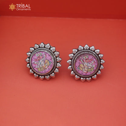 925 sterling silver Ganesha design miniature art Painting stud earring er340