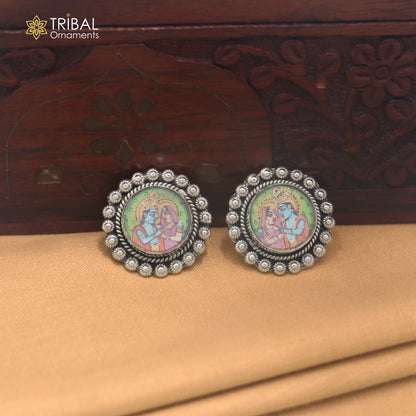 925 sterling silver Radha Krishna design miniature art Painting stud earring er341