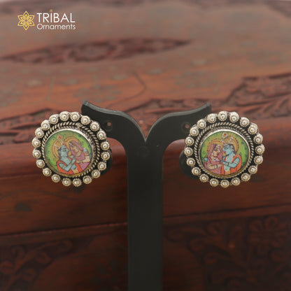 925 sterling silver Radha Krishna design miniature art Painting stud earring er341