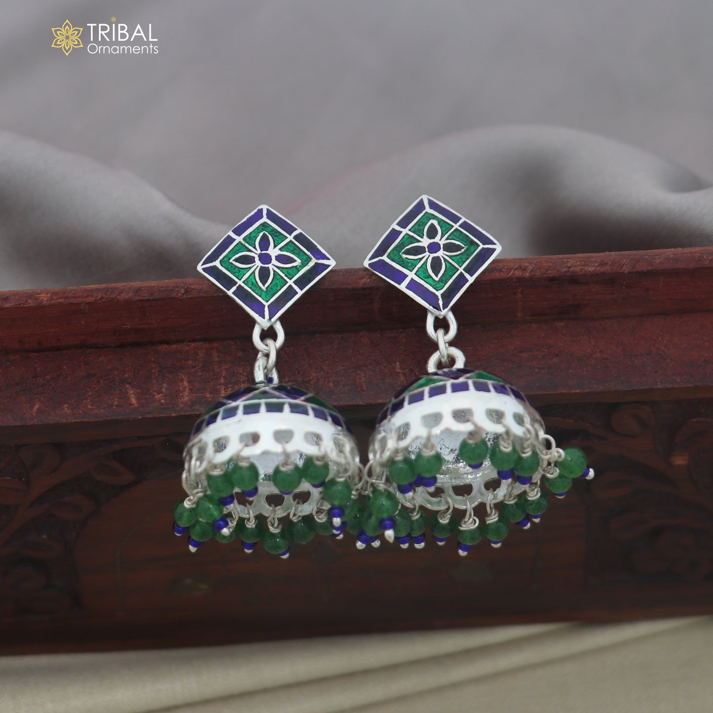 925 sterling silver minakari design Jhumka earring er347