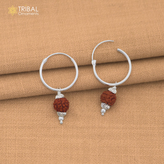 925 sterling silver rudraksha design bali hoops earrings tribal ethnic jewelry er349