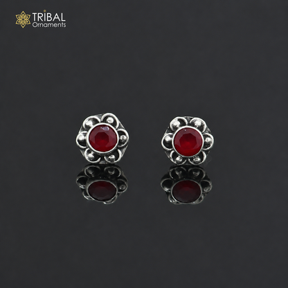 925 sterling silver round shape pink stone stud earring best unisex jewelry er356