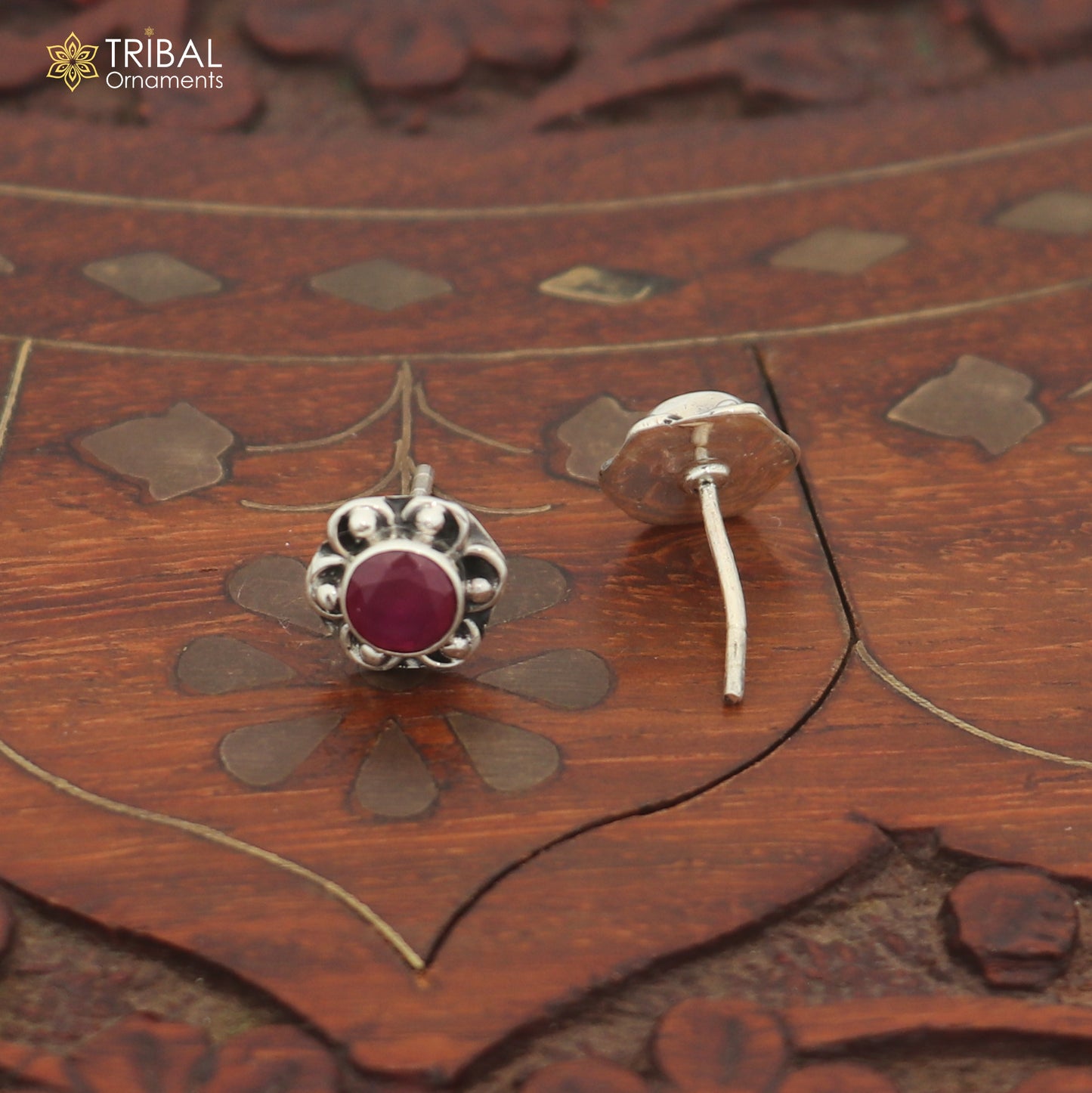 925 sterling silver round shape pink stone stud earring best unisex jewelry er356