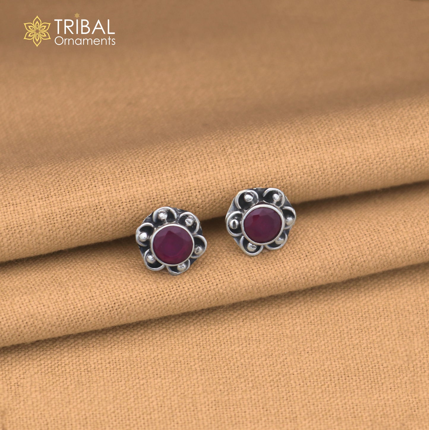 925 sterling silver round shape pink stone stud earring best unisex jewelry er356