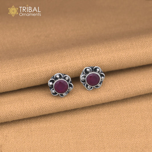 925 sterling silver round shape pink stone stud earring best unisex jewelry er356