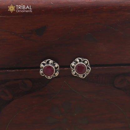 925 sterling silver round shape pink stone stud earring best unisex jewelry er356