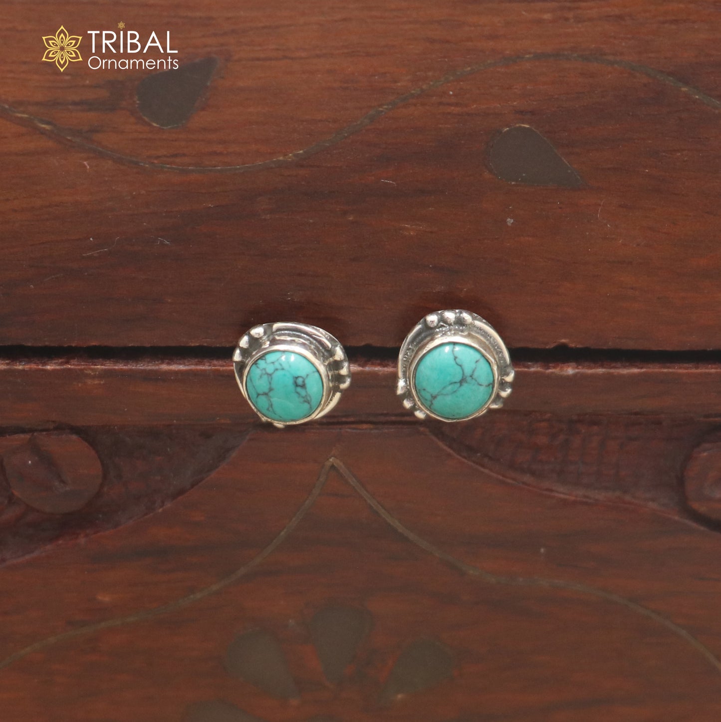 925 sterling silver round shape turquoise stone stud earring best unisex jewelry er353