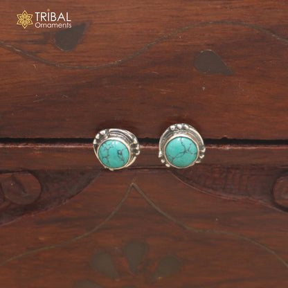 925 sterling silver round shape turquoise stone stud earring best unisex jewelry er353