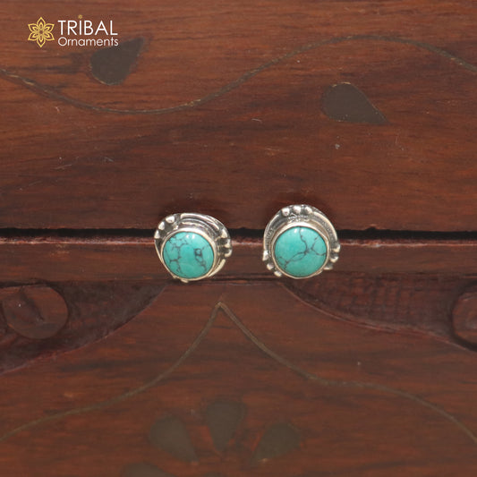925 sterling silver round shape turquoise stone stud earring best unisex jewelry er353