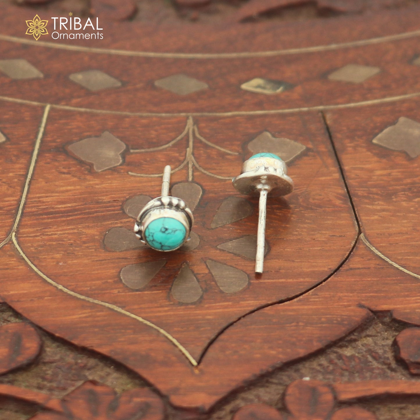925 sterling silver round shape turquoise stone stud earring best unisex jewelry er353