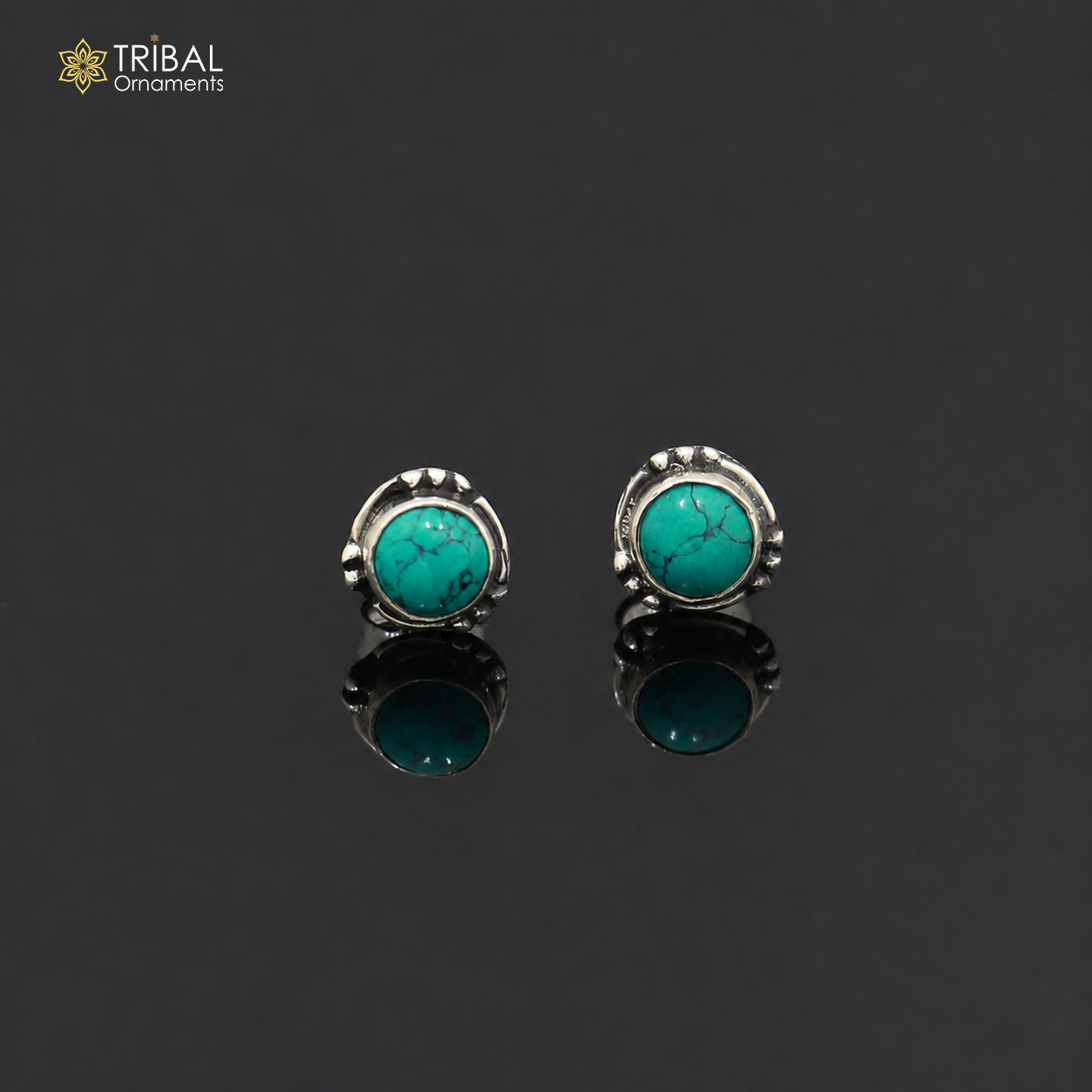 925 sterling silver round shape turquoise stone stud earring best unisex jewelry er353