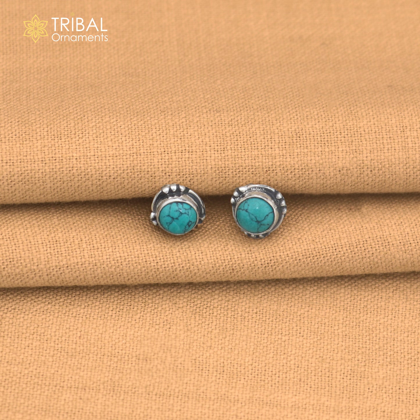 925 sterling silver round shape turquoise stone stud earring best unisex jewelry er353