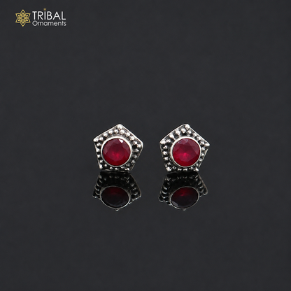925 sterling silver round shape pink stone stud earring best unisex jewelry er354