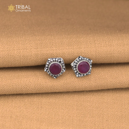 925 sterling silver round shape pink stone stud earring best unisex jewelry er354