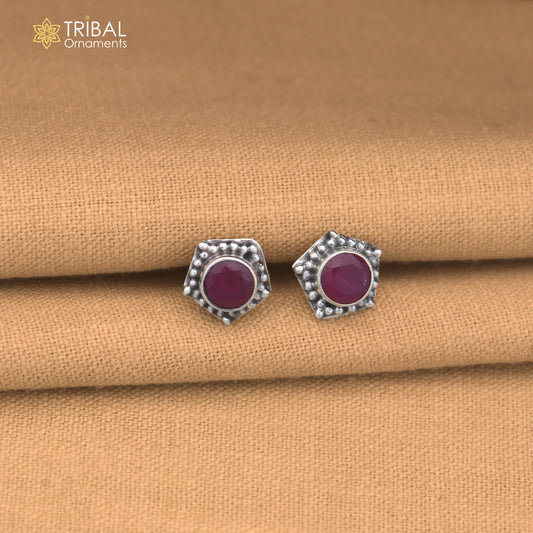 925 sterling silver round shape pink stone stud earring best unisex jewelry er354